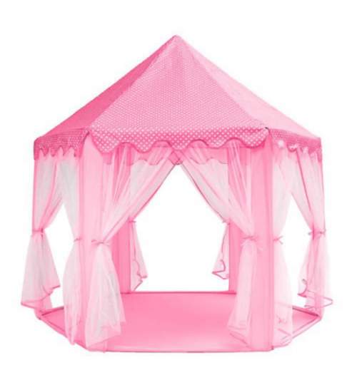 Cort de joaca pentru copii, hexagonal, cu perdele, roz, 135x135x140 cm MART-00006104-IS