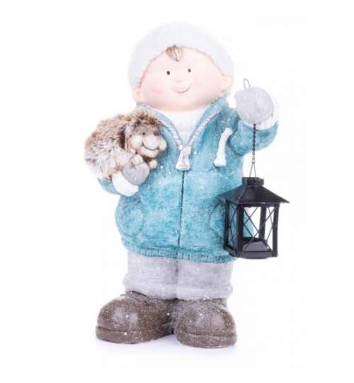 Decoratiune iarna, ceramica, baiat cu felinar si arici, 23x20x39.5 cm MART-8090944