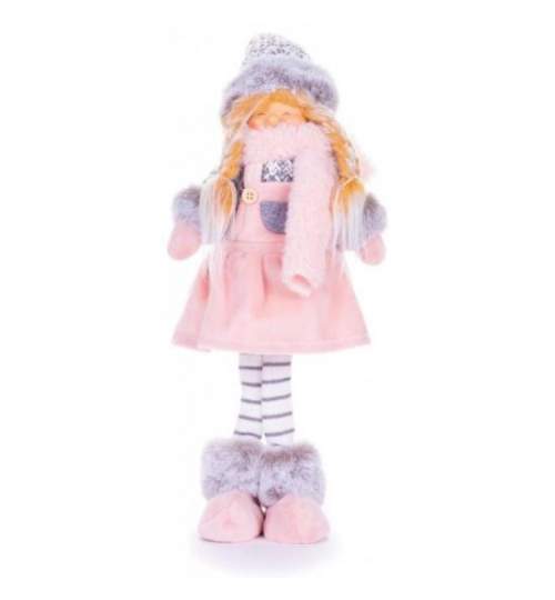 Decoratiune iarna, fata cu rochita, puf, roz si gri, 17x13x48 cm MART-8091235