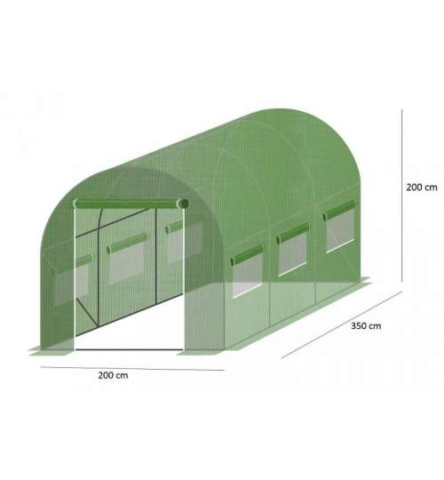 Sera de gradina, tip tunel, 6 ferestre, cadru metalic, folie PE + PP, 2x3.5x2 m, Chomik MART-TUN5576