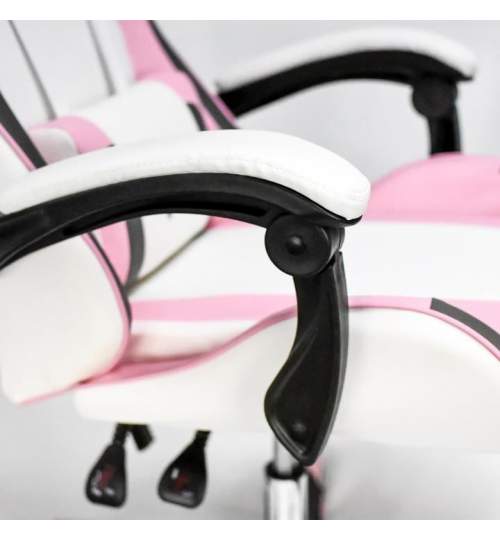 Scaun de gaming, cu perna lombara, roz, alb si negru, 61x68x114 cm + mousepad cadou, Aragon MART-CM-880627