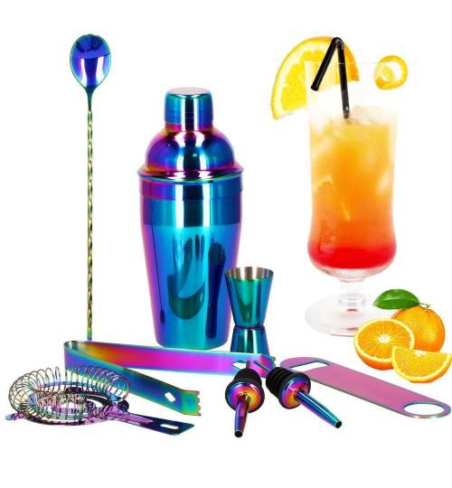 Kit pentru barmani, cocktail shaker, inox, multicolor, set 8 piese, 550 ml, Springos MART-KI0017