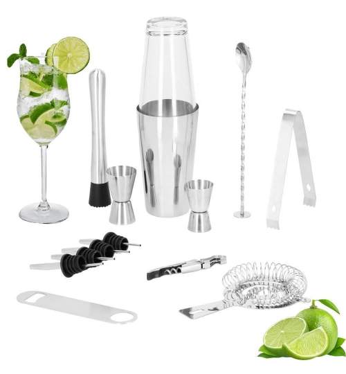 Kit pentru barmani, cocktail shaker, inox, set 14 piese, 400/700 ml, Springos MART-KI0015