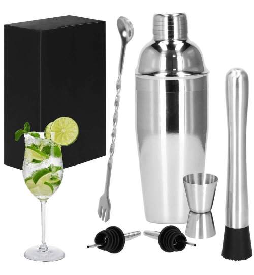 Kit pentru barmani, cocktail shaker, inox, set 6 piese, 550 ml, Springos MART-KI0013