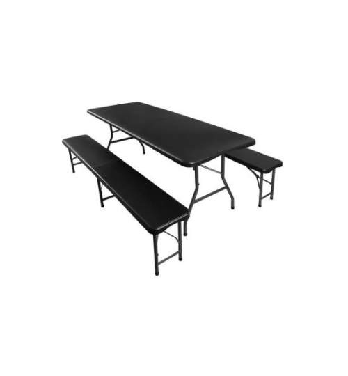 Set mobilier gradina/terasa, pliabil, 1 masa, 2 banci, negru, 180x74x74 cm/180x30x45 cm, Malatec MART-00017966-IS
