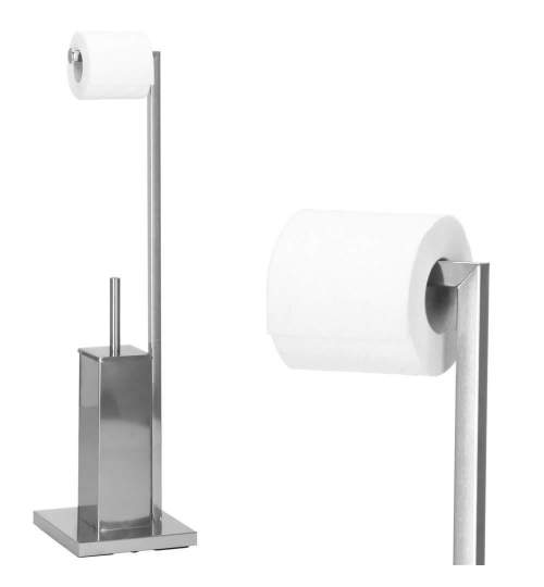 Suport pentru hartie igienica cu perie wc, metal, cromat, 75 cm, Springos MART-TB0002