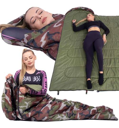 Sac de dormit, turistic, 2 in 1, camuflaj, 210x73 cm, Springos MART-CS0041