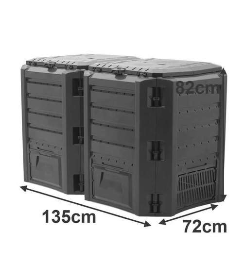 Compostor de gradina, 2 module, Module Compogreen, 800 L, negru, 135x71.9x82.6 cm, Prosperplast MART-IKLM800C-S411