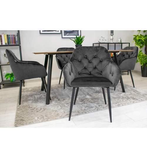 Set 2 scaune stil scandinav, Artool, Forio, catifea, metal, gri si negru, 61x55.5x81 cm MART-3644_1S