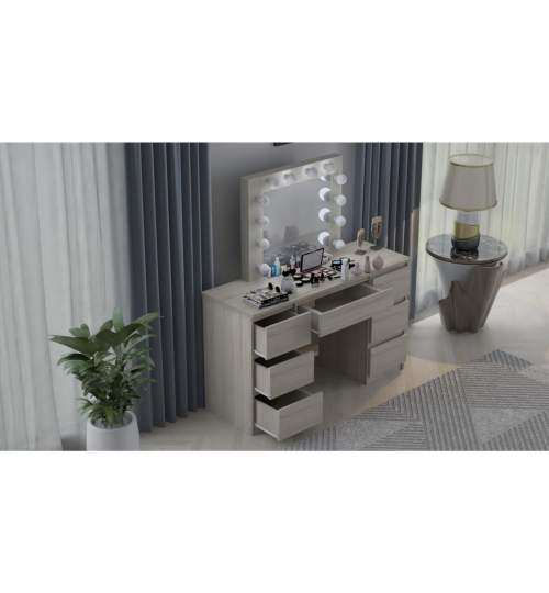 Masa de toaleta/machiaj, Artool, Vanessa, stejar, cu oglinda si LED-uri, 130x43x143 cm MART-139014