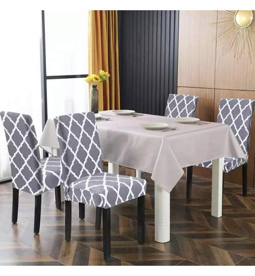 Husa scaun dining/bucatarie, din spandex, 48x48x62 culoare gri/alb