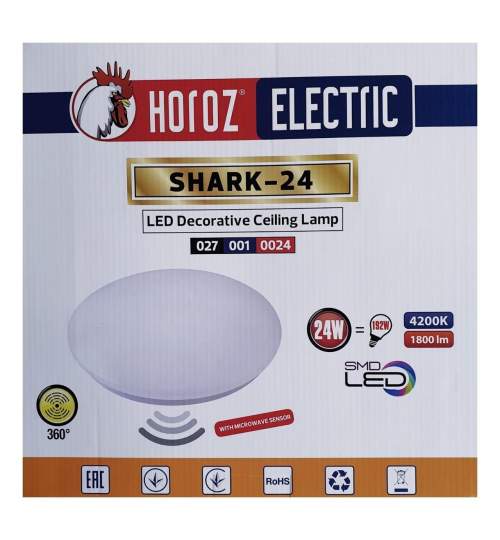 Plafoniera cu sensor de miscare Shark-24W, 1800 lm, lumina rece 6400K, diametru 330 mm FMG-0CEI-027-001-0024-011