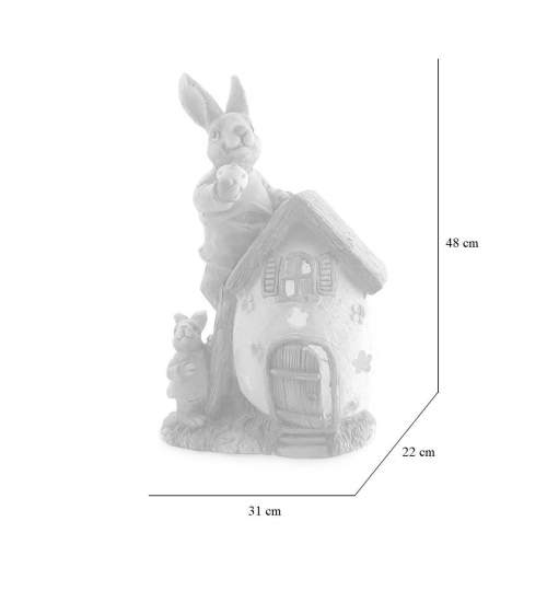 Decoratiune gradina, ceramica, LED, iepure cu casa, 31x22x48 cm MART-8090847