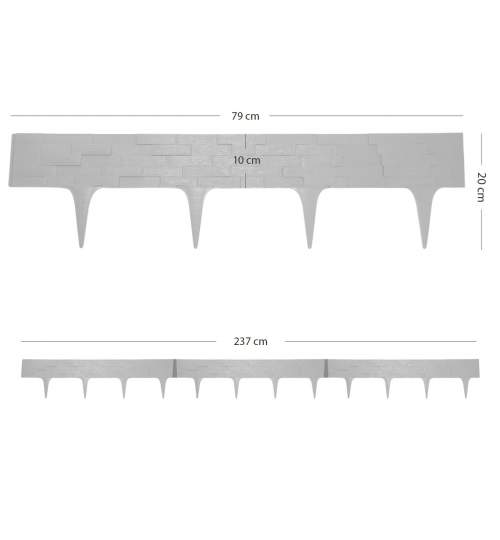Palisada/bordura pentru gradina, plastic flexibil, set 3 buc, 79x9.5/20 cm, 2.37 m MART-2171291