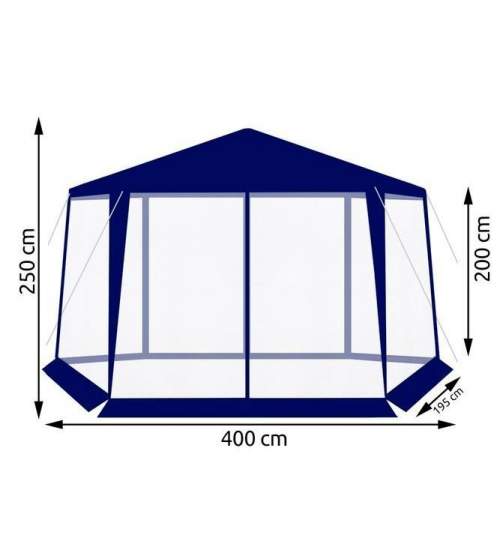 Pavilion pentru gradina/terasa, cadru metalic, impermeabil, cu plasa de tantari, albastru, 4x1.95x2.5 m MART-00012887-IS