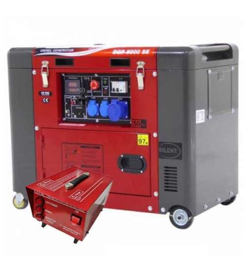 Generator Diesel cu automatizare pornire, GeoTech Pro DGP 8000SE, putere 6 kW, Monofazat, AVR, Pornire electrica, ATS FMG-K500152