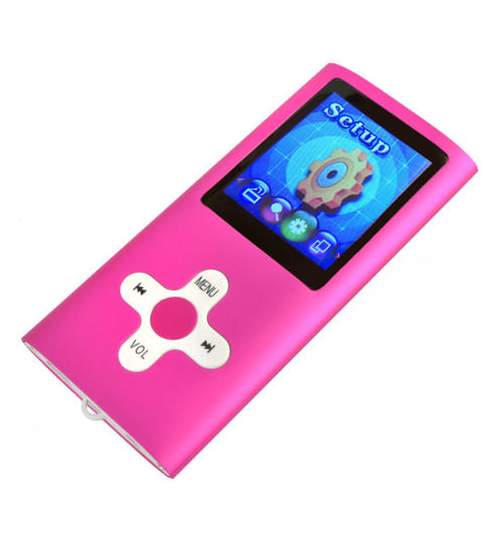 Mini MP3/MP4 Player cu Radio FM si Afisaj LCD, suporta card microSD de pana 32GB Roz