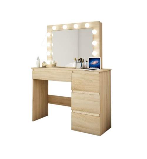 Masa de toaleta/machiaj, stejar, cu oglinda si LED-uri, 94x43x141 cm MART-107464
