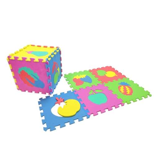 Covoras Tip Puzzle pentru Copii, 10 Piese din Spuma Moale, Multicolor cu Fructe si Legume