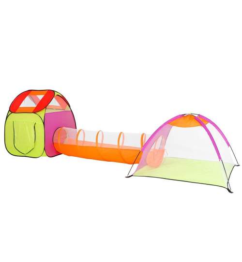 Cort de joaca pentru copii, Springos, 3 in 1, igloo si casuta, cu tunel, bile colorate, husa, 385x120x115 cm MART-KG0016