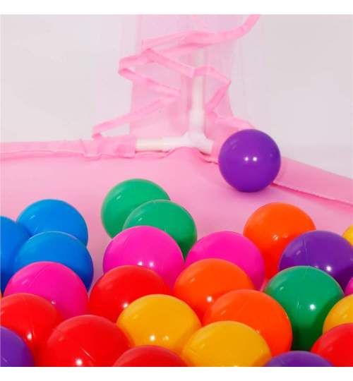 Cort de joaca pentru copii, Springos, hexagonal, cu perdele, roz, 135x140 cm MART-KG0015