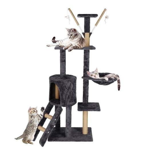 Ansamblu de joaca pentru pisici, Springos, cu scara, platforme, culcusuri, grafit si bej, 90x35x145 cm MART-PA1046