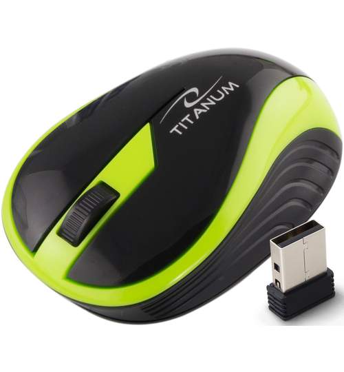 Mouse wireless Titanum cu conectare la USB 1000 DPI culoare negru/lime