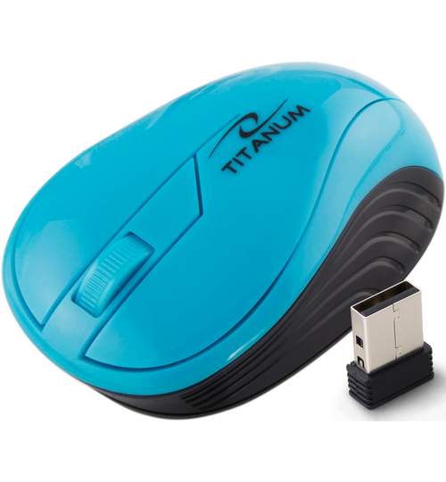 Mouse wireless Titanum cu conectare la USB 1000 DPI culoare albastru deschis