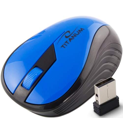 Mouse wireless Titanum cu conectare la USB 1000 DPI culoare negru/Albastru Inchis