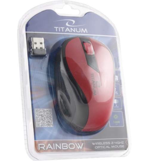 Mouse wireless Titanum cu conectare la USB 1000 DPI culoare Negru/Rosu