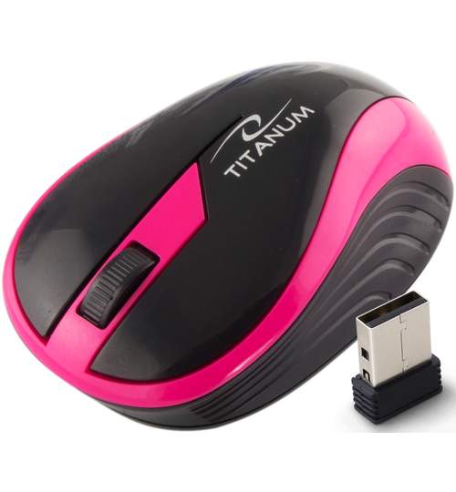 Mouse wireless Titanum cu conectare la USB 1000 DPI culoare Roz
