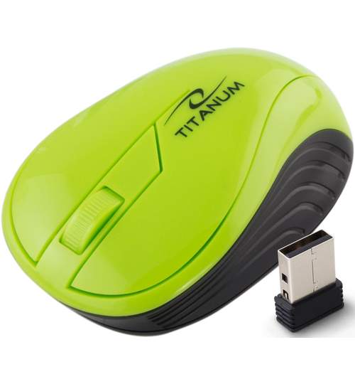 Mouse wireless Titanum cu conectare la USB 1000 DPI culoare Verde neon