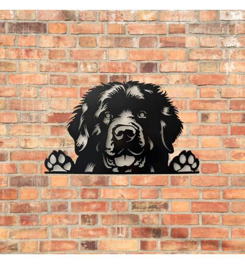 Decoratiune metalica de perete Krodesign Newfoundland Dog, diametru 49 cm, negru FMG-KRO-1242