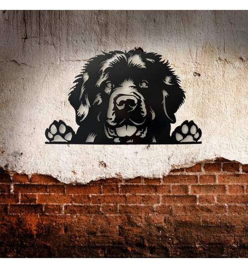 Decoratiune metalica de perete Krodesign Newfoundland Dog, diametru 49 cm, negru FMG-KRO-1242