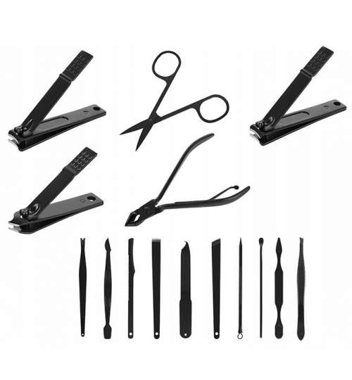 Set accesorii pentru ingrijirea fetei si a unghiilor, manichiura, pedichiura, Soulima, cu unghere, pile, foarfeca, 15 piese MART-00008869-IS