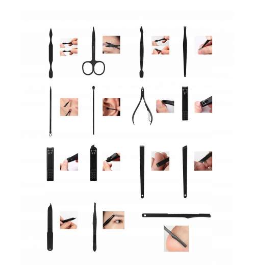 Set accesorii pentru ingrijirea fetei si a unghiilor, manichiura, pedichiura, Soulima, cu unghere, pile, foarfeca, 15 piese MART-00008869-IS