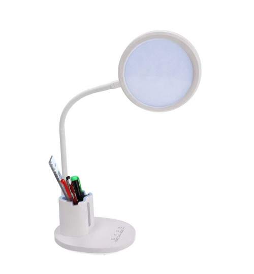 Lampa de birou, Jumi, lumina LED reglabila, brat ajustabil, alb, cu suport pixuri si creioane, 41 cm MART-E-253179