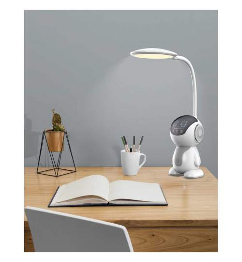 Lampa de birou, Jumi, model astronaut, lumina LED reglabila, brat ajustabil, alb, 11x32 cm MART-E-253056