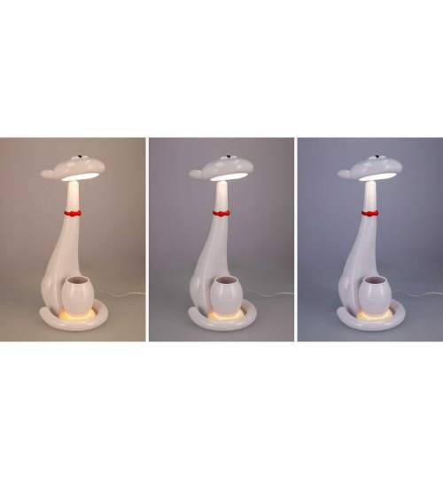 Lampa de birou, Jumi, model pisica, lumina LED reglabila, alb, cu suport pixuri si creioane, 16x20x40 cm MART-E-253032