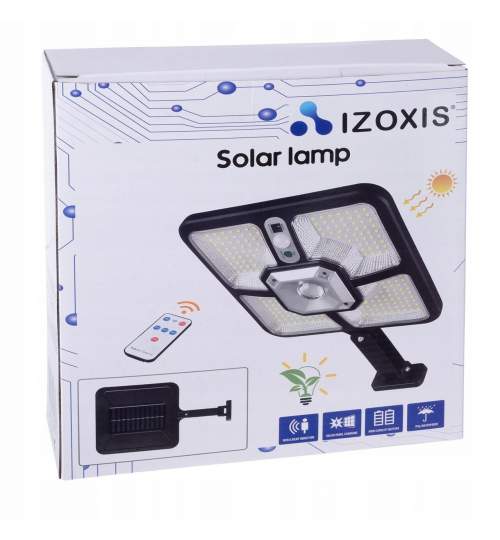 Lampa solara de perete cu senzor de miscare, panou extern, 220 LED COB, 4 moduri, IP65, 23x36.5x4.5 cm, Izoxis MART-00022736-IS