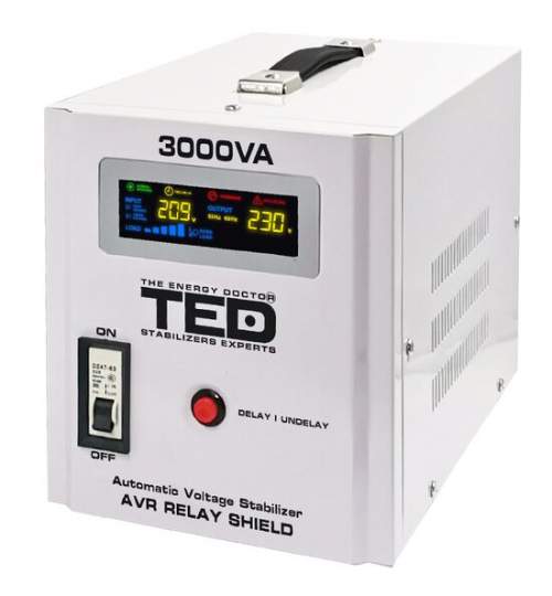 Stabilizator de tensiune automat, 3000 VA/1800 W, 140-260V, unda sinusoidala pura, 2 x Schuko, Afisaj LED FMG-LCH-TED-AVR3000