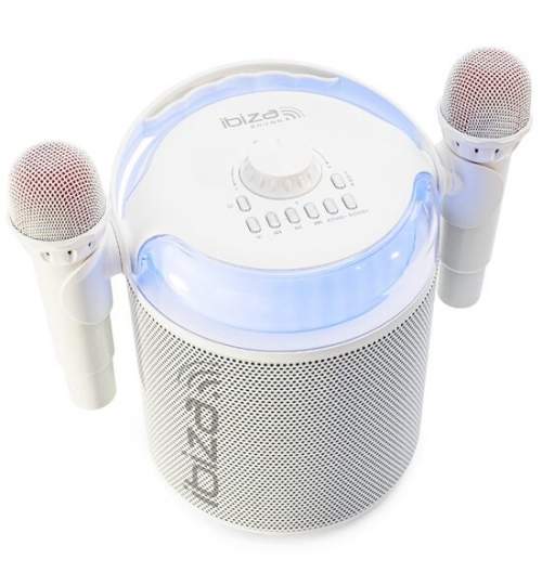 Boxa Karaoke cu 2 microfoane wireless, BT/USB/MSD/AUX, 120 W, 260 x 270 x 220 mm, 7 efecte iluminare FMG-ELP-KARAHOME-WH