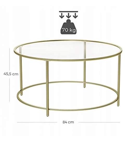 Masa de cafea, Artool, cu raft depozitare din sticla, rotunda, otel, auriu, 84x45.5 cm MART-2270_1