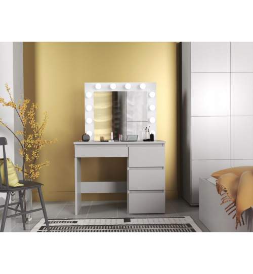 Masa de toaleta/machiaj, alba, cu oglinda si LED-uri, Irina, 94x43x141 cm MART-54485