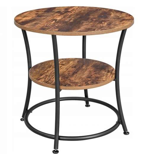 Masa pentru sufragerie/living, Artool, rotunda, pal, metal, cu raft depozitare, maro rustic si negru, 55x55 cm MART-2243_1