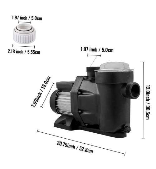 Pompa pentru piscina cu filtru detasabil, 750 W, Debit 19200 l/h, 3450 rpm, inaltime pompare 16 m FMG-YBOCSPP150EHRWURGV2