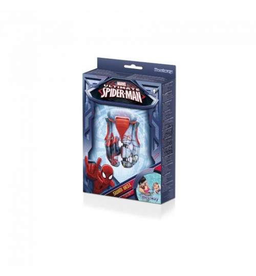 Vesta gonflabila pentru copii, model Spiderman, albastru, 51x46 cm, Bestway MART-8050159