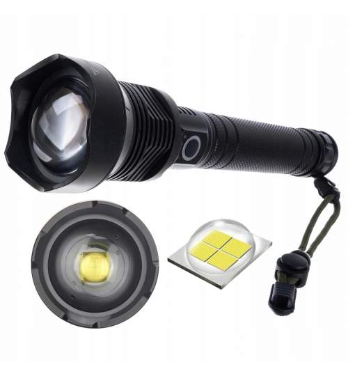 Lanterna aluminiu, cu acumulator, tactica, militara, Trizand, LED P70, USB, 500 m, 25x6 cm MART-00023441-IS