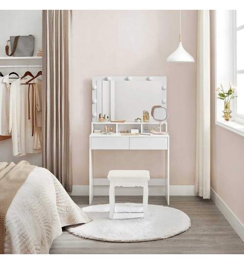 Masa de toaleta/machiaj, Artool, Cristina, alb, cu oglinda si LED-uri, 80x40x140 cm MART-2281_1