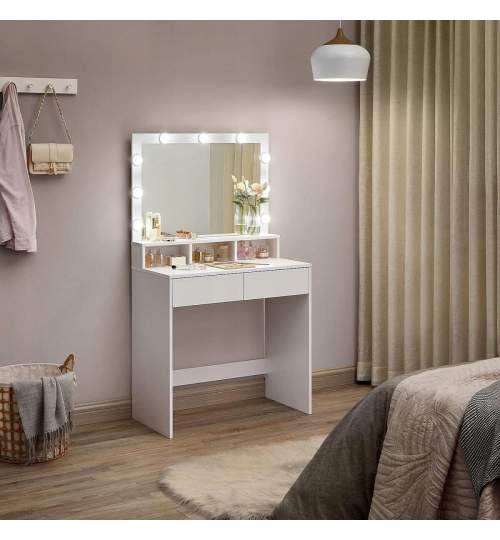Masa de toaleta/machiaj, Artool, Cristina, alb, cu oglinda si LED-uri, 80x40x140 cm MART-2281_1